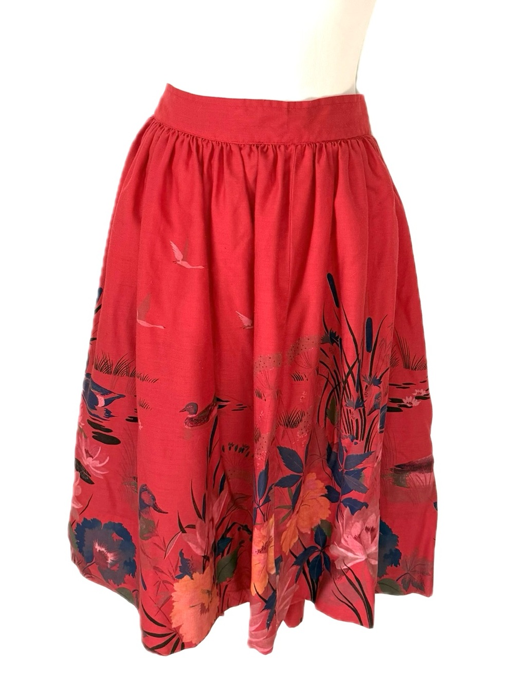 Red Floral A-Line Skirt